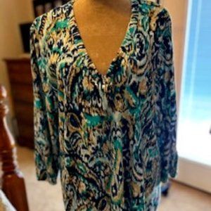 Chico's size 4 (22) Aqua Azul V Neck 3/4 Sleeve Tunic